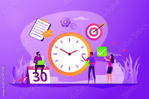 Work schedule, timetable managing. Workflow organization. Effective work scheduling. Time management, effective time spending, time planning concept. Vector isolated concept creative illustration