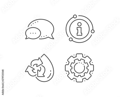 Water drop line icon. Chat bubble, info sign elements. Recycle clean aqua sign. Refill liquid symbol. Linear recycle water outline icon. Information bubble. Vector