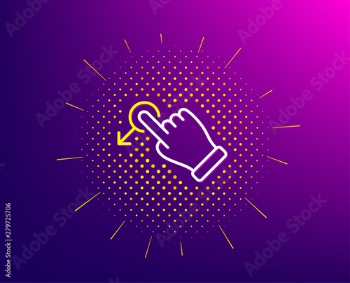 Drag drop gesture line icon. Halftone pattern. Slide arrow sign. Swipe action symbol. Gradient background. Drag drop line icon. Yellow halftone pattern. Vector