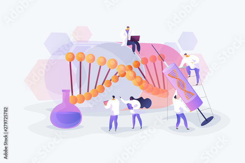Scientists doing lab research. Disease treatment and prevention. Medical experimental technique. Gene therapy, gene transfer, functioning gene concept. Vector isolated concept creative illustration