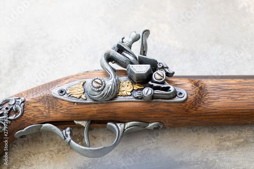 Obraz na plátne Close up view of a flintlock gun replica