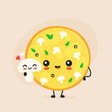 Cute happy mushroom pizza character