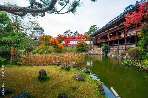 Kokura Castle was built by Hosokawa Tadaoki in 1602,Historical building.Kokura Castle is a Japanese castle in Kitakyushu, Fukuoka Prefecture, Japan. With colorful leaves and blue sky. photo