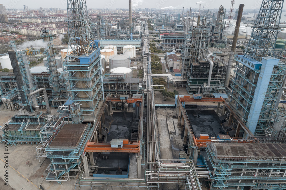 aerial view of industrial buildings