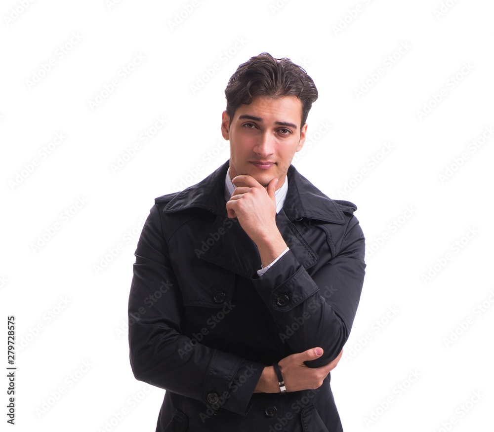 Young businessman wearing winter coat isolated on white Young businessman wearing winter coat isolated on white