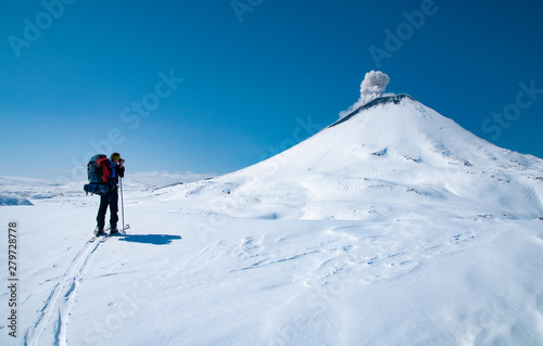 Ski trip to karymsky volcano , Kamchatka .