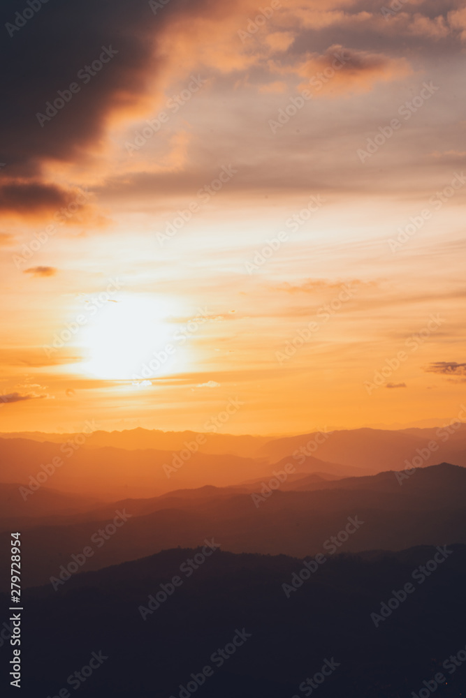 Sunset Mountain view in the evening Sunset Mountain view in the evening