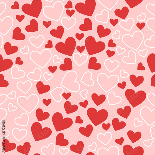 Seamless texture with hearts. In pink, red and white colors. Vector template.