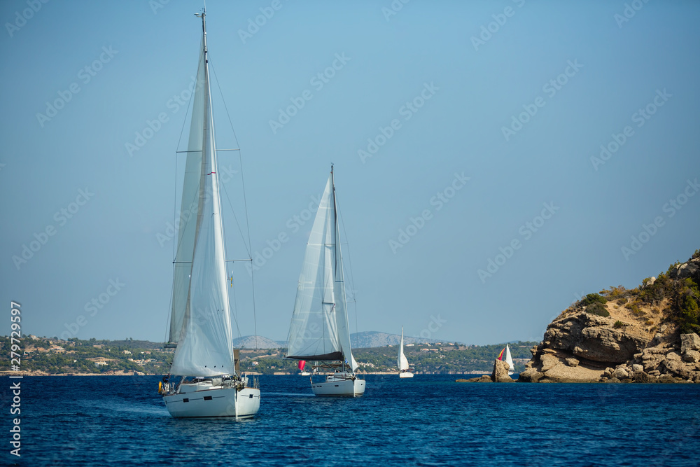 Sailing yacht boats Regatta at the Aegean Sea in Greece.