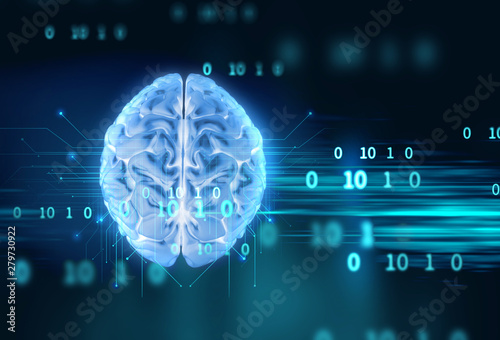 3d Rendering Of Human Brain On Programming Language Background Stock Illustration Adobe Stock