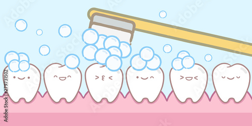 brushing cute cartoon teeth