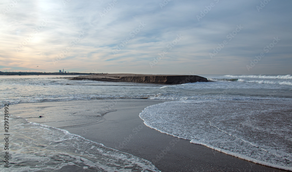 Pacific Ocean tide flowing into the Santa Clara river estuary in Ventura California United States Pacific Ocean tide flowing into the Santa Clara river estuary in Ventura California United States