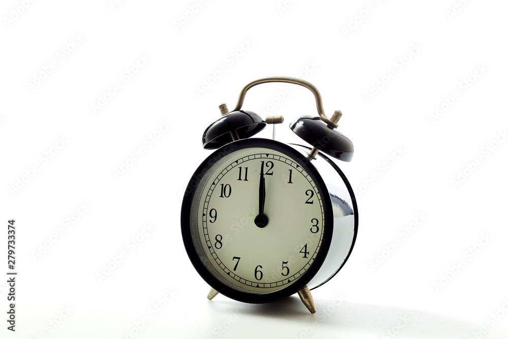 Black alarm clock retro style on white background Black alarm clock retro style on white background