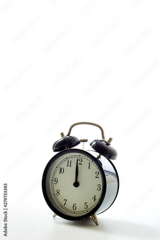 Black alarm clock retro style on white background Black alarm clock retro style on white background