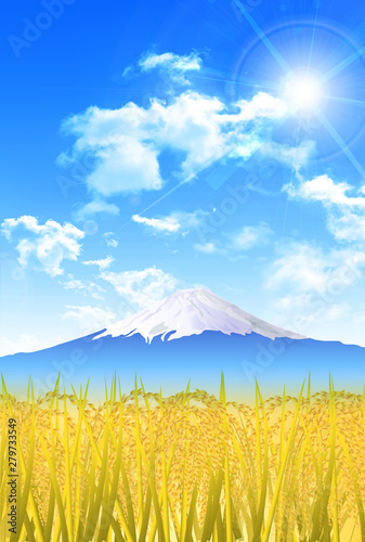 富士山　米　秋　背景