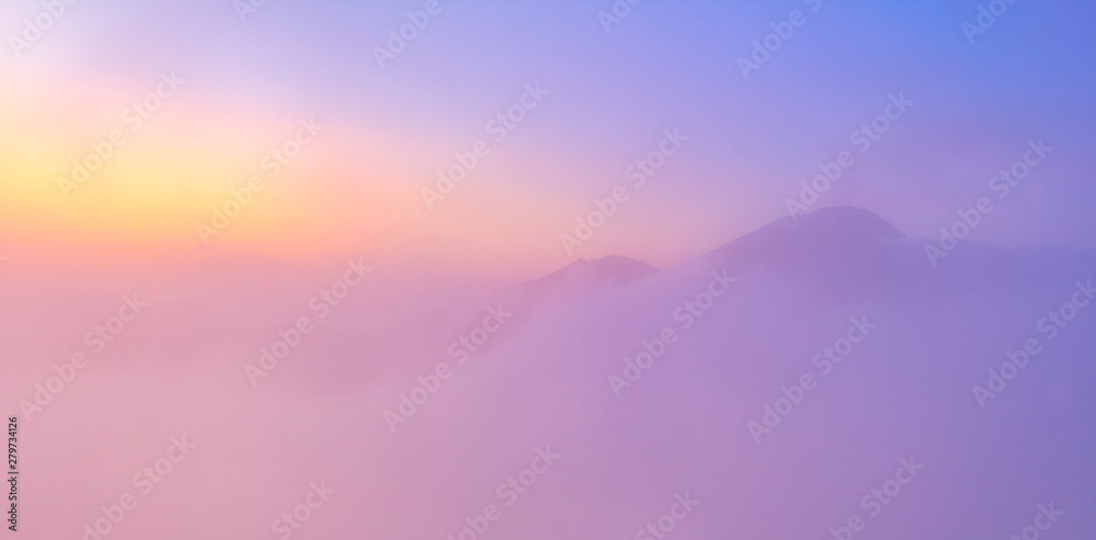 Pastel colour sunrise at the top of Mt Batur Bali Indonesia