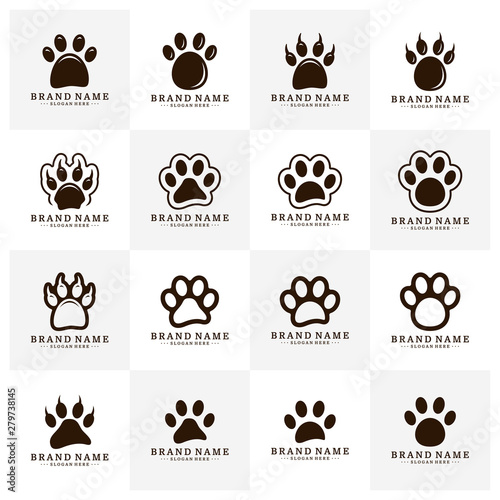 Set of Dog Foot logo Design Vector Template. Dog icon logo vector
