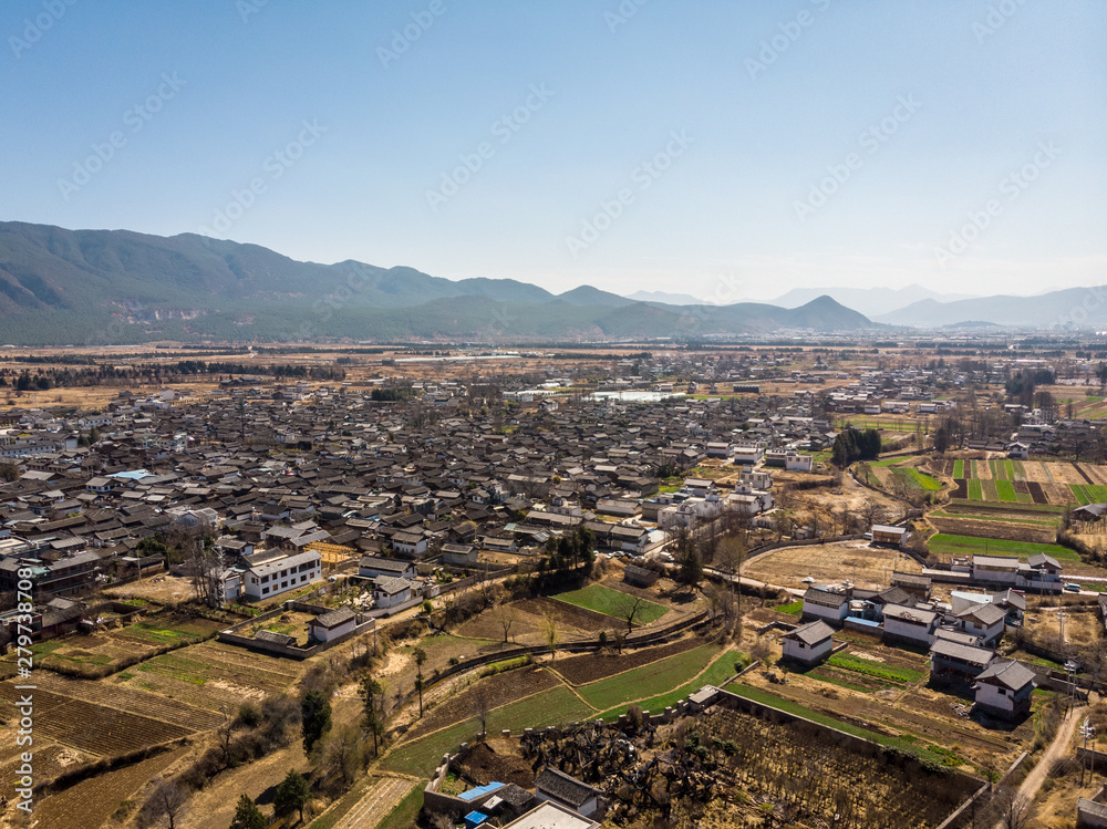 Aerial view of the Baisha traditional village in the Lijiang
