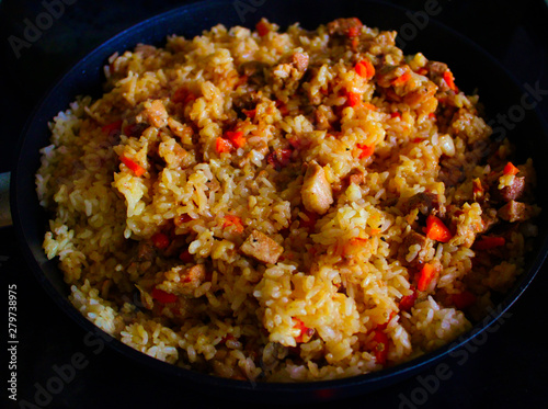 fresh pilaf with meat,rice and vegetables