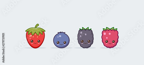 Set of cute kawaii berries Vector illustration