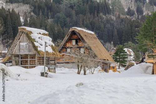 The historic villages of Shirakawa-go in winter , a World Cultural Heritage site in Gifu Prefecture, Japan.