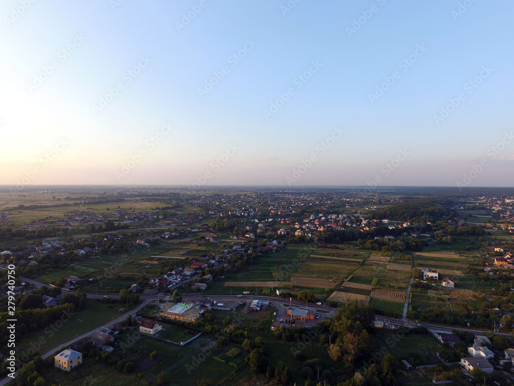 Aerial view of the Saburb landscape (drone image). Kiev Region