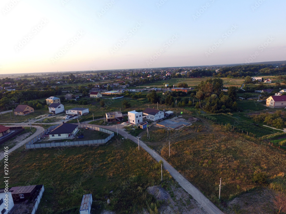 Aerial view of the Saburb landscape (drone image). Kiev Region