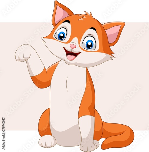 Cartoon funny cat posing on white background