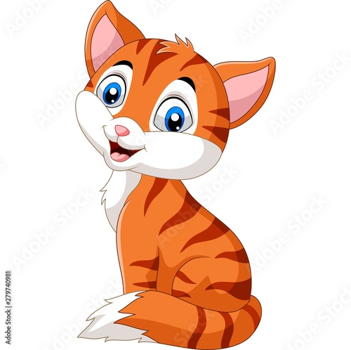 Cartoon funny cat isolated on white background