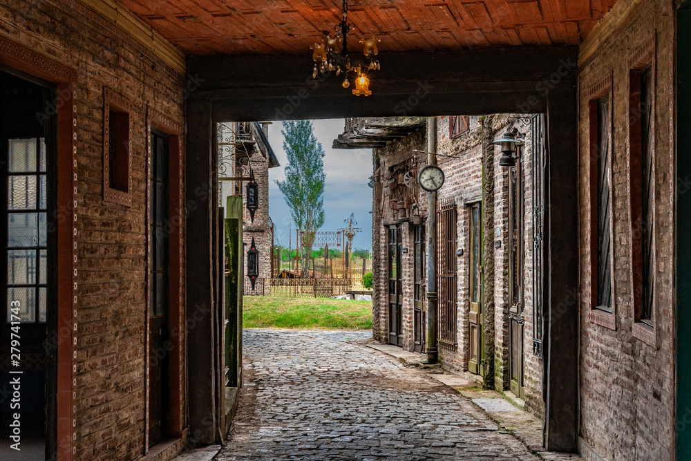 An external corridor at Campanopolis, a medieval town in Buenos Aires, Argentina. An external corridor at Campanopolis, a medieval town in Buenos Aires, Argentina.