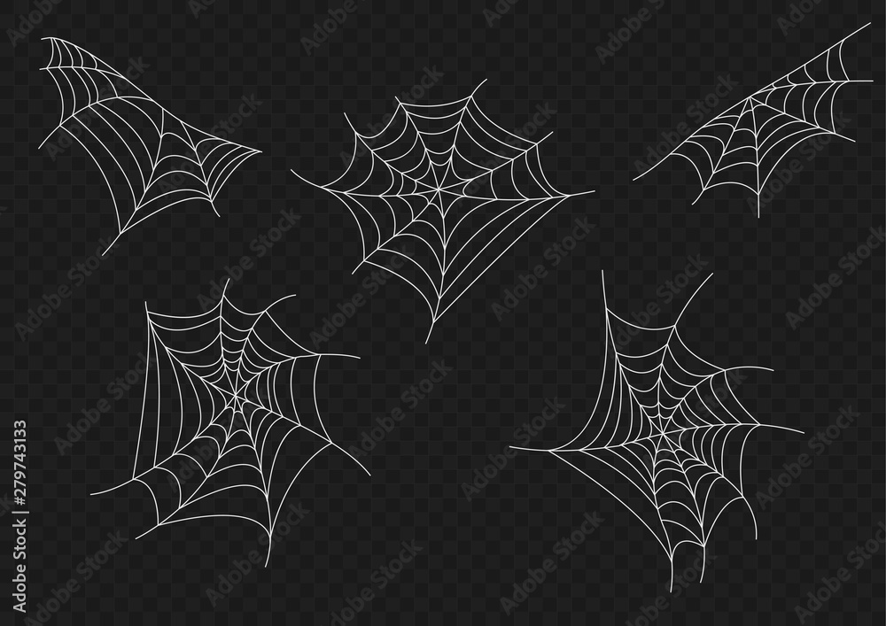 Cobweb set on transparent background. Spider Halloween celebration decoration web silhouette. Spiderweb for Halloween design. Vector. Illustration. Cobweb set on transparent background. Spider Halloween celebration decoration web silhouette. Spiderweb for Halloween design. Vector. Illustration.