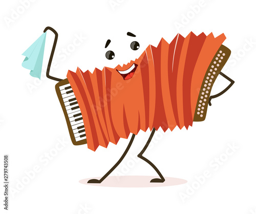 Funny Accordion Musical Instrument Cartoon Character Vector Illustration