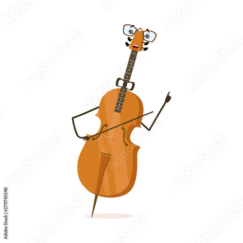 Funny Cello String Musical Instrument Cartoon Character Vector Illustration