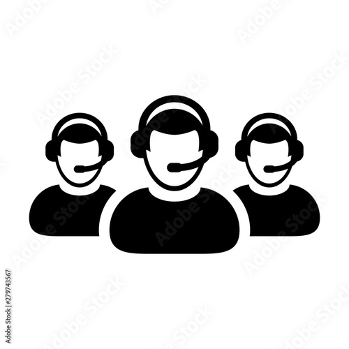 Customer care icon vector male business support service person profile avatar with headphone for online assistant in glyph pictogram illustration