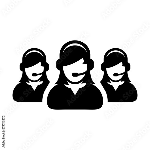 Customer service icon vector female business support person profile avatar with headphone for online assistant in glyph pictogram illustration