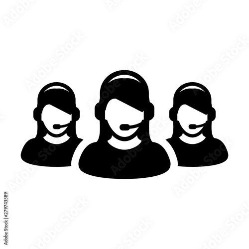 Service icon vector female customer care business support person profile avatar with headphone for online assistant in glyph pictogram illustration