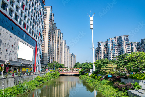 Scenery of urban construction street in Shandong Dongping New Town, Guangdong Province, China