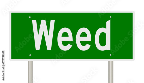 Rendering of a green highway sign for Weed California photo