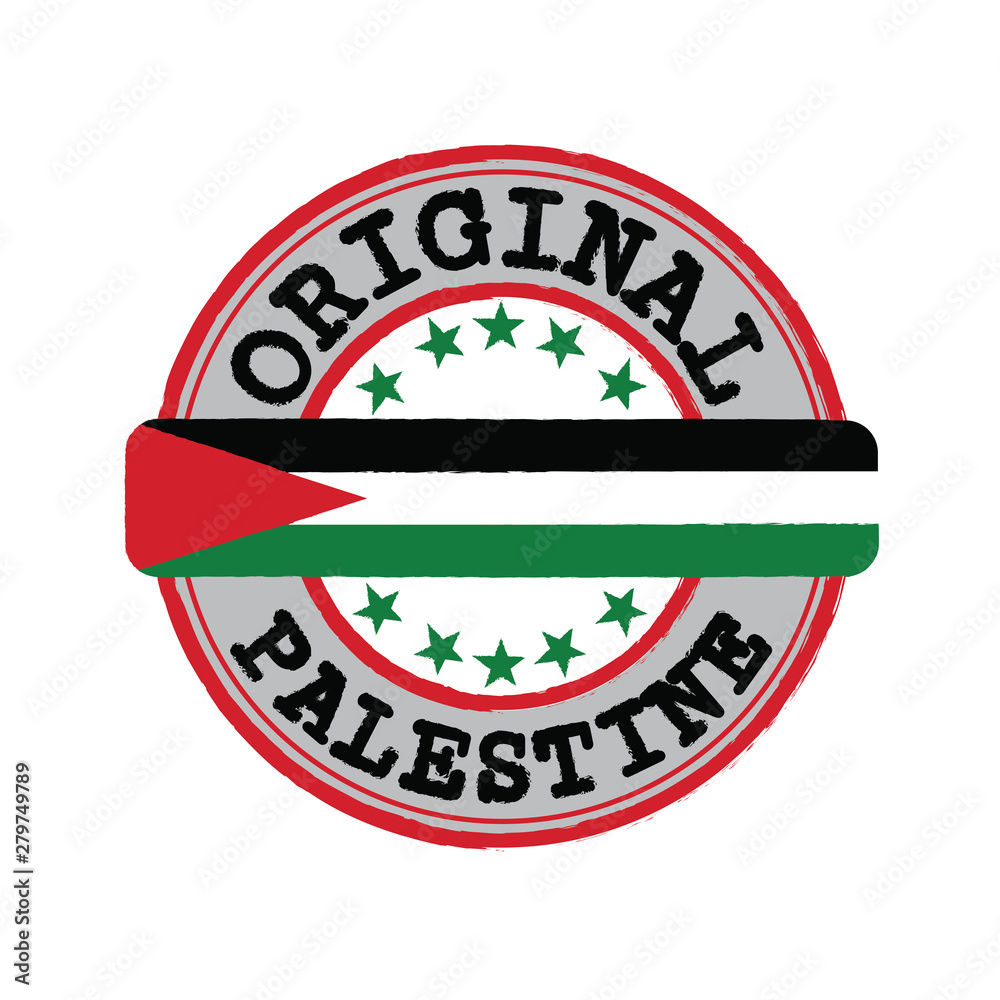 Vector Stamp for Original logo with text Palestine and Tying in the middle with nation Flag. Vector Stamp for Original logo with text Palestine and Tying in the middle with nation Flag.