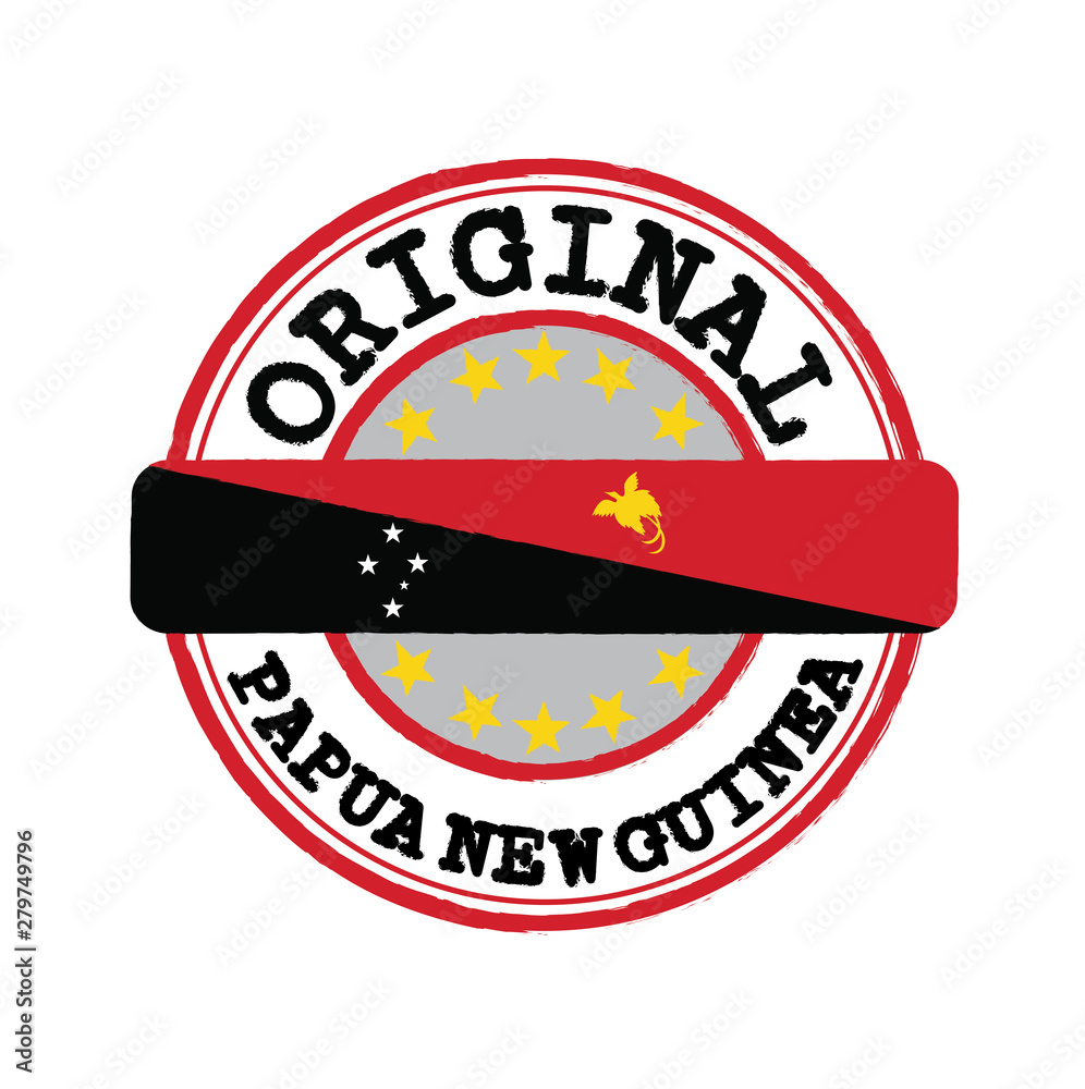 Vector Stamp for Original logo with text Papua New Guinea and Tying in the middle with nation Flag.