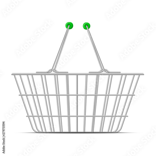Realistic shopping market basket. Vector.