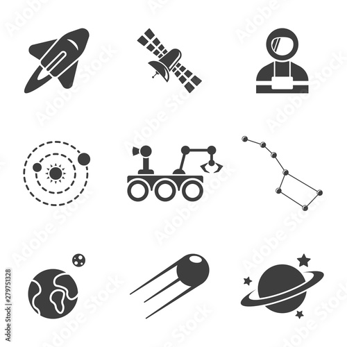 Set of space icons. Vector on white background.