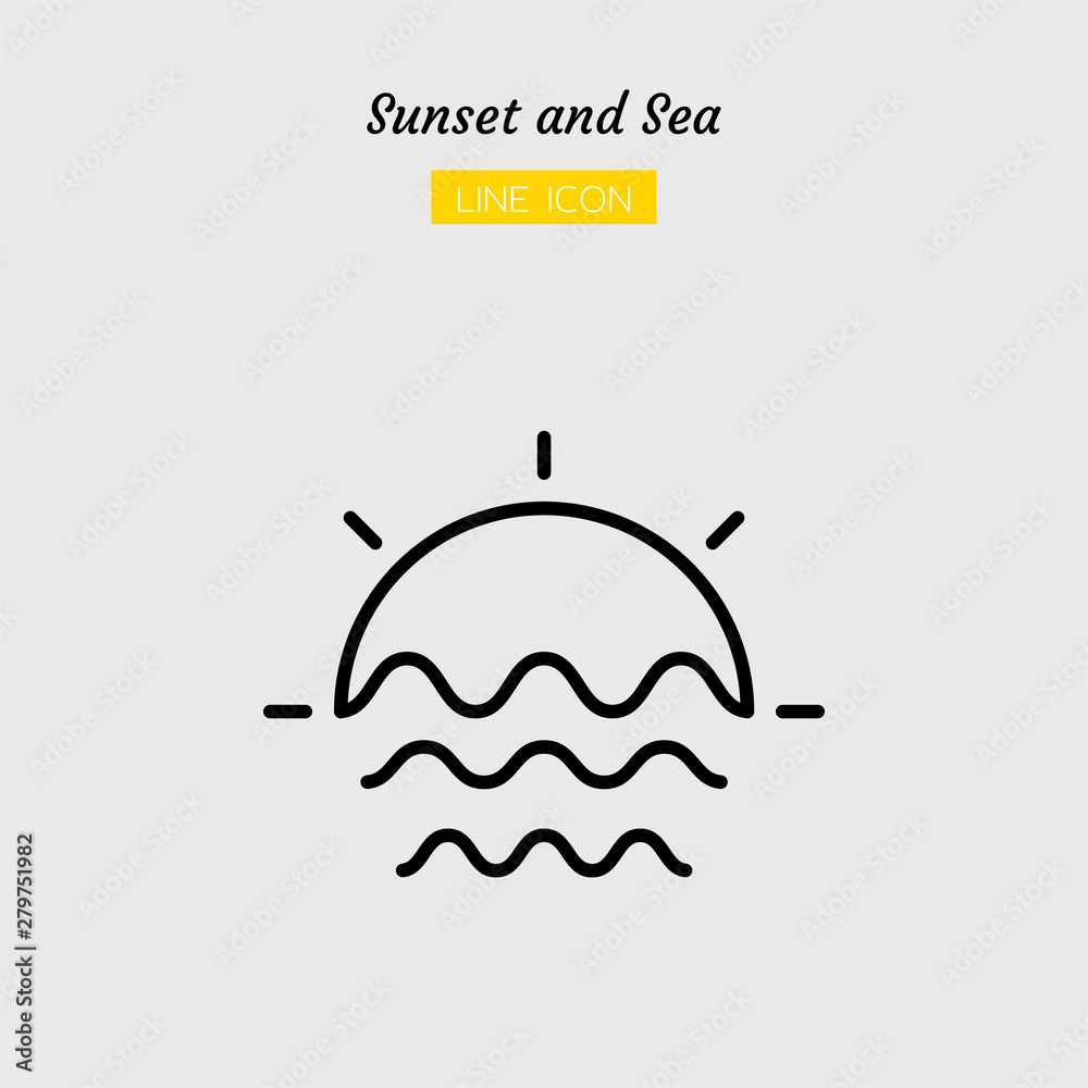 line icon symbol, sunrise sunset and sea Isolated flat outline vector design line icon symbol, sunrise sunset and sea Isolated flat outline vector design