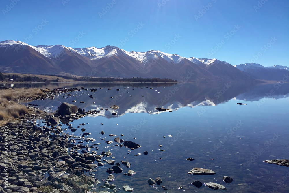 stunning New Zealand South Island glacial lake scenery in the Southern Alps