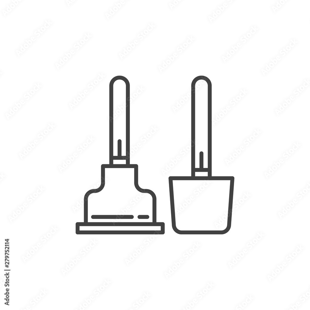 Toilet plunger and brush vector icon or symbol in thin line style Toilet plunger and brush vector icon or symbol in thin line style