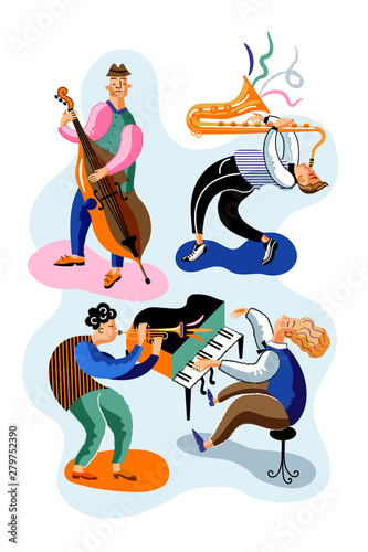 Jazz musicians flat vector characters set