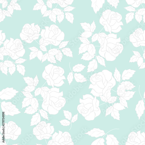 White roses on a blue background,in a seamless pattern design