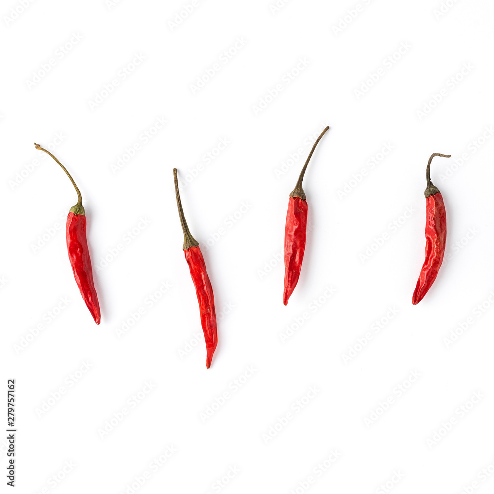 Red chilli peppers isolated on white background. Top view Red chilli peppers isolated on white background. Top view