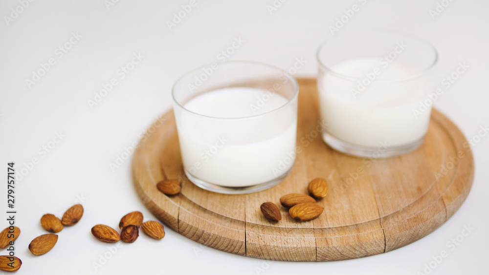 Fresh milk and some almonds Fresh milk and some almonds
