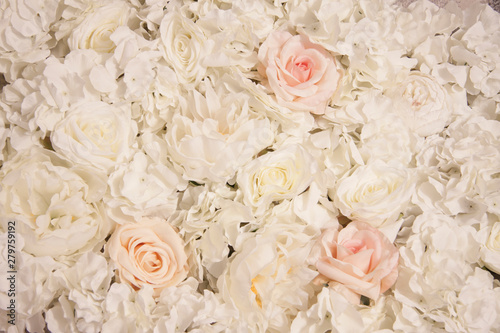 Romantic background of flowers. A large bouquet of flowers white roses.